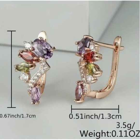 18k Gold Plated Simulated Diamond Zircon Muli-Color Earrings - Picture 2 of 4